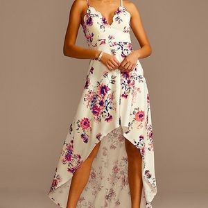 Scalloped spaghetti strap high-low dress